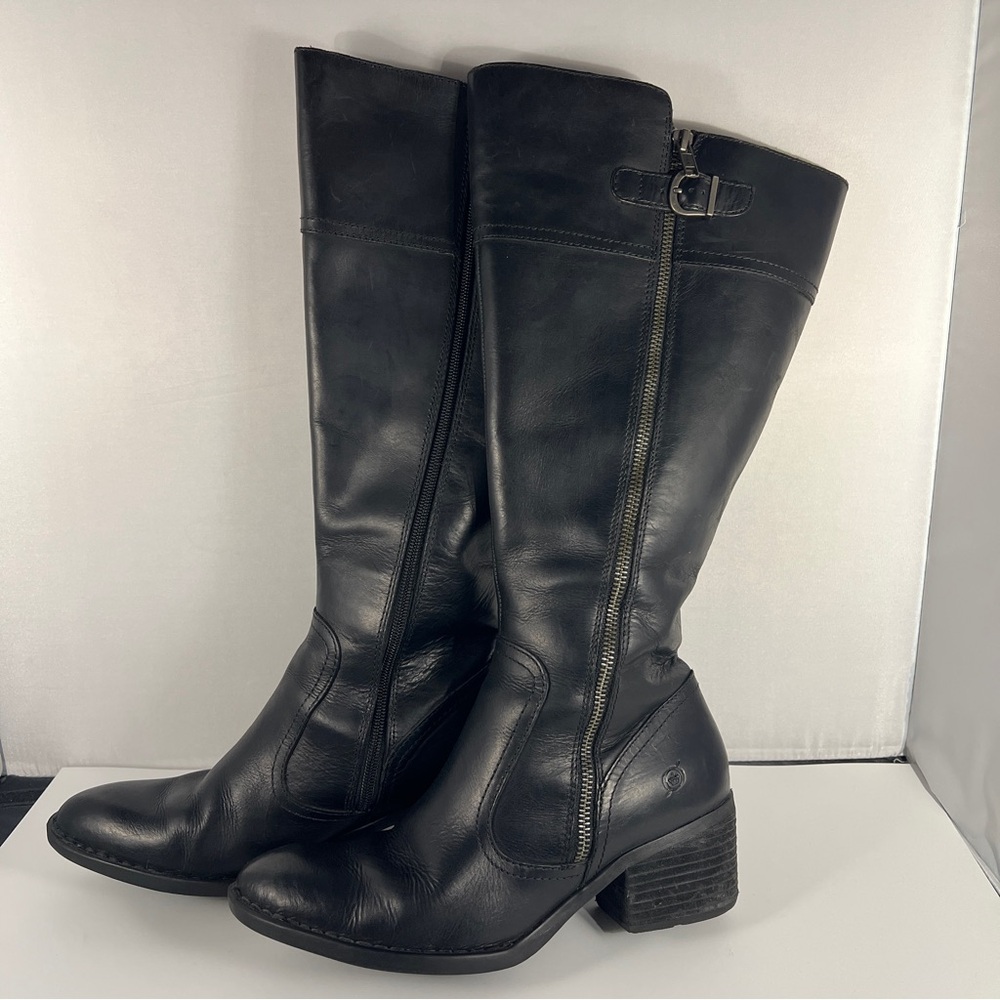Born Wide Calf Black Heeled Leather Boots